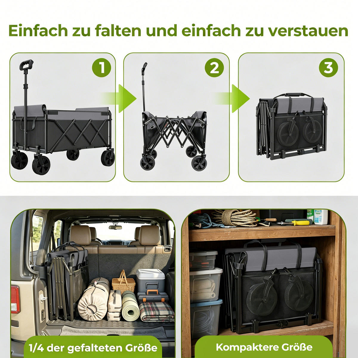 FALTWAGEN, klein-tragbar, 100kg Traglast, verstellbarer Griff, schwarz - Schwarz, Metall (18/34.5/44cm) - Vallsero