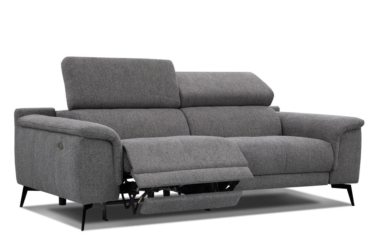 RELAXSOFA FIERO 3-Sitzer mit 1 Relaxfunktion, dunkelgrau - Dunkelgrau/Schwarz, Holzwerkstoff/Textil (212/82/103cm) - Courtois Laville