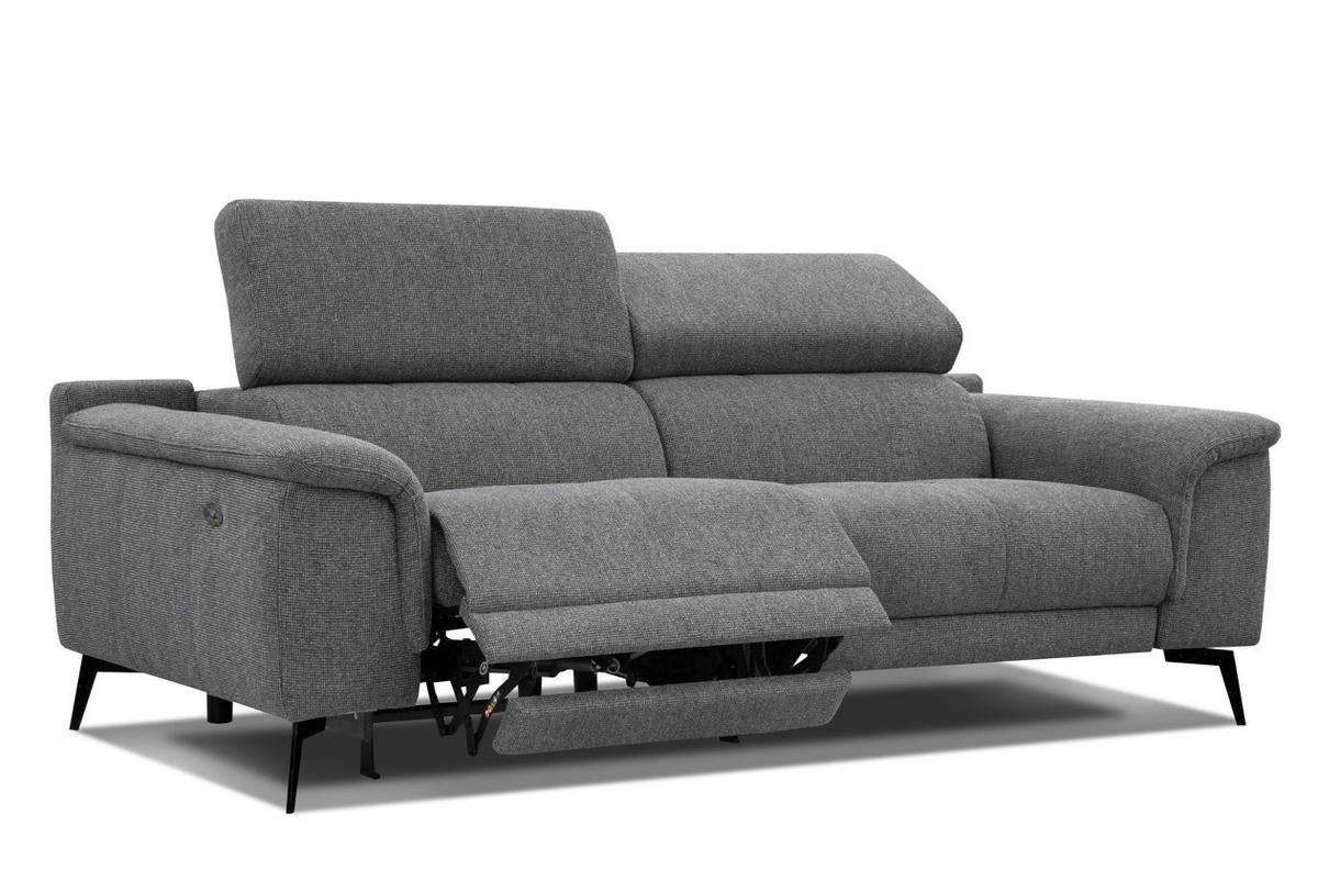 RELAXSOFA FIERO 3-Sitzer mit 1 Relaxfunktion, dunkelgrau - Dunkelgrau/Schwarz, Holzwerkstoff/Textil (212/82/103cm) - Courtois Laville