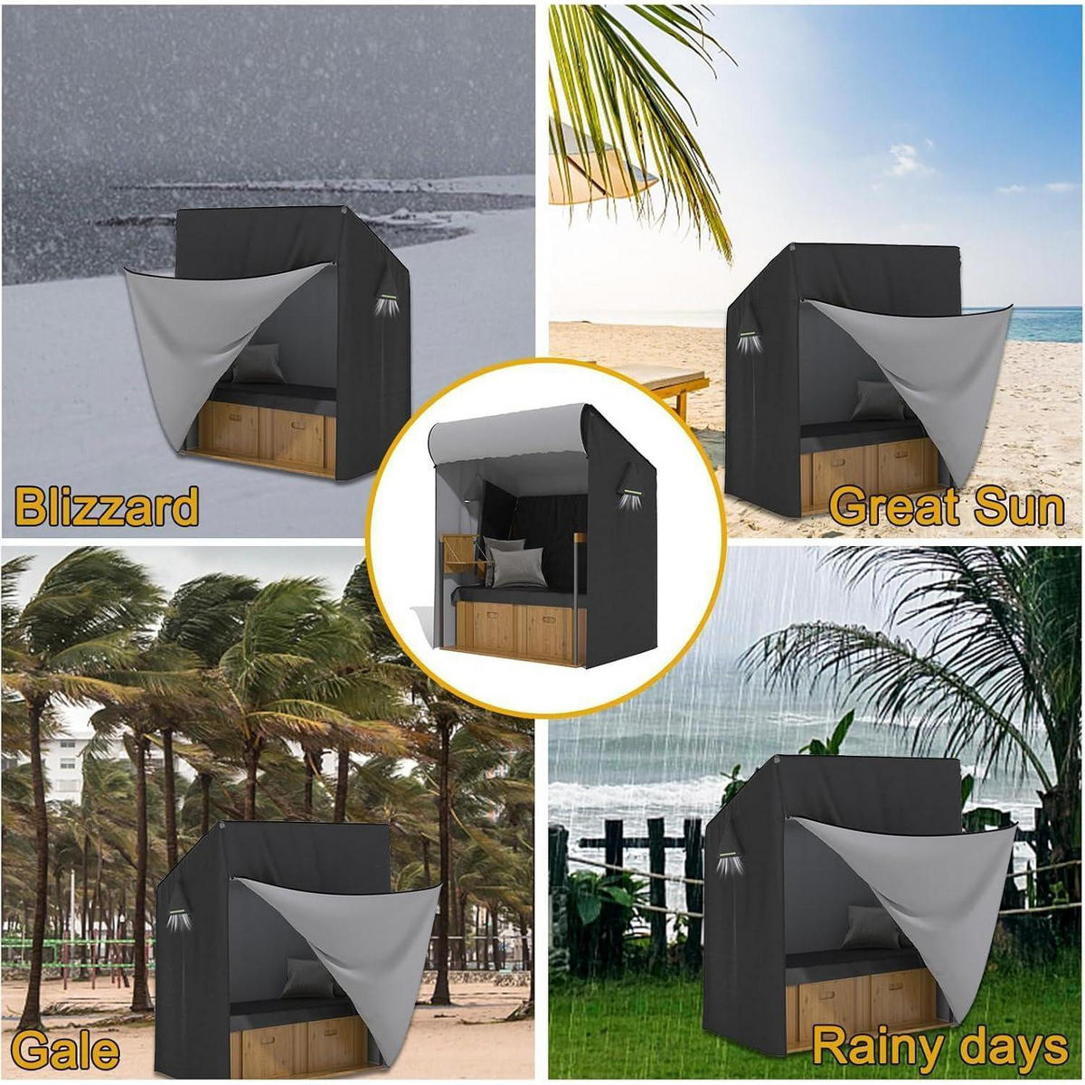 STRANDKORB Abdeckung 120 x 90 x 155/140 cm Wasserdicht UV Beständig - Anthrazit, Textil (135/155/120cm)