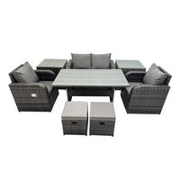 GARTENMÖBEL SET mit Hocker,Beistelltischen,Zweisitzer Polyrattan 6-Sitzer - Dunkelgrau/Grau, Glas/Kunststoff - Fimous