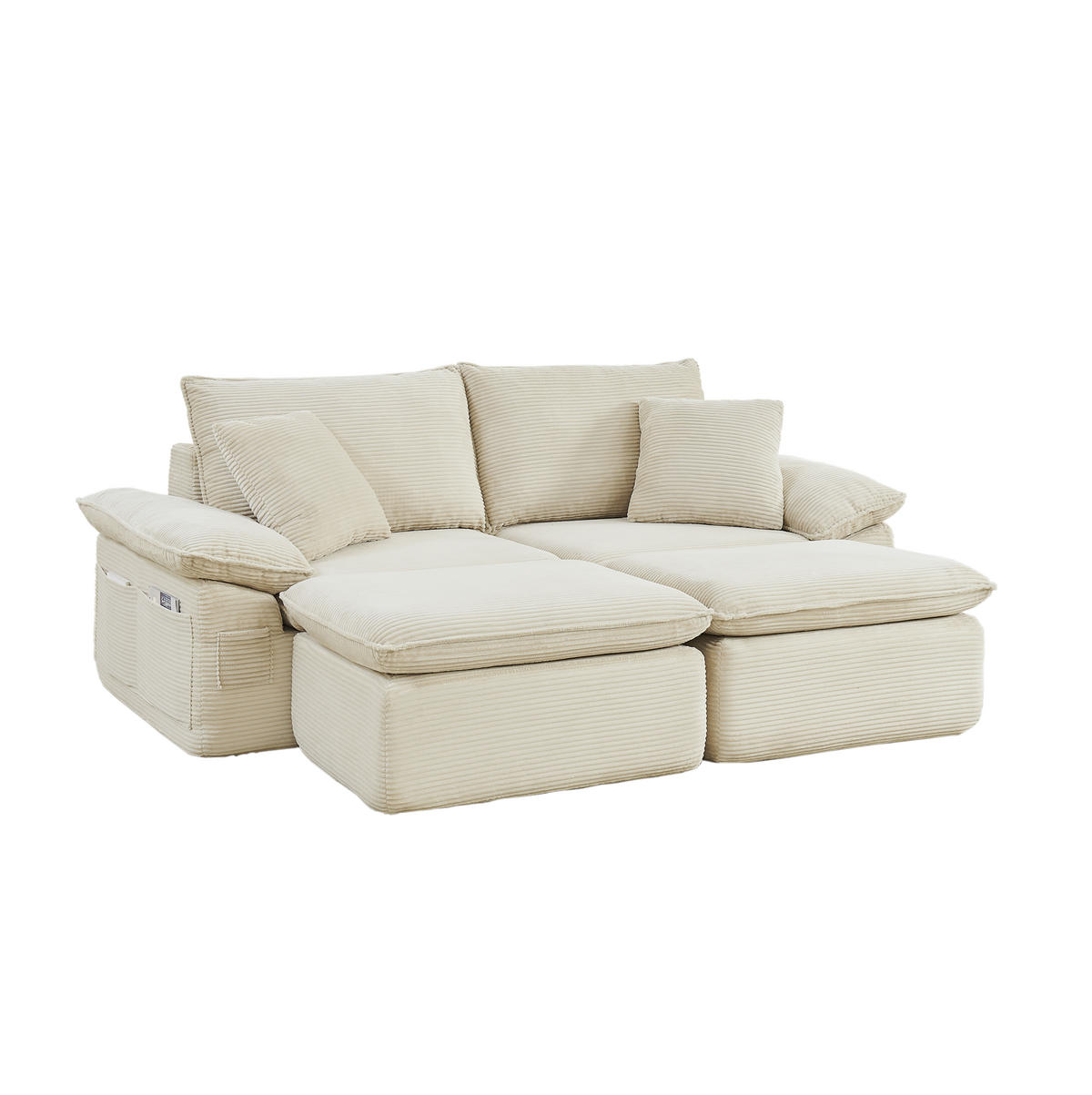2-SITZER-BODENSOFA aus Stoff Beige ohne Montage mit Fußhocker und Aufbewahrungstaschen - Beige, Textil (156/65/206cm) - Modfu