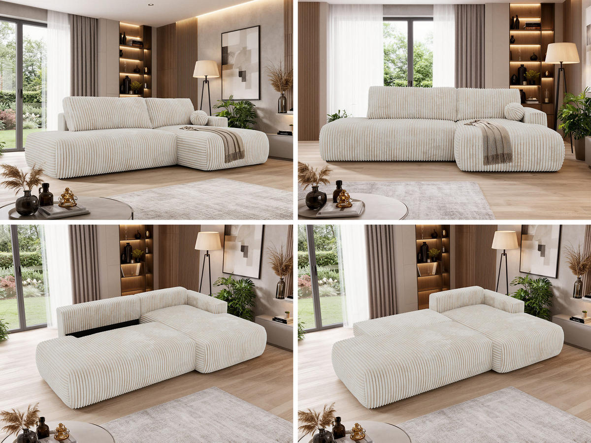 ROHOVÁ SEDAČKA TAREN L Béžová Manšestr - pravá strana - čierna/béžová, textil/plast (292/170cm) - MKS