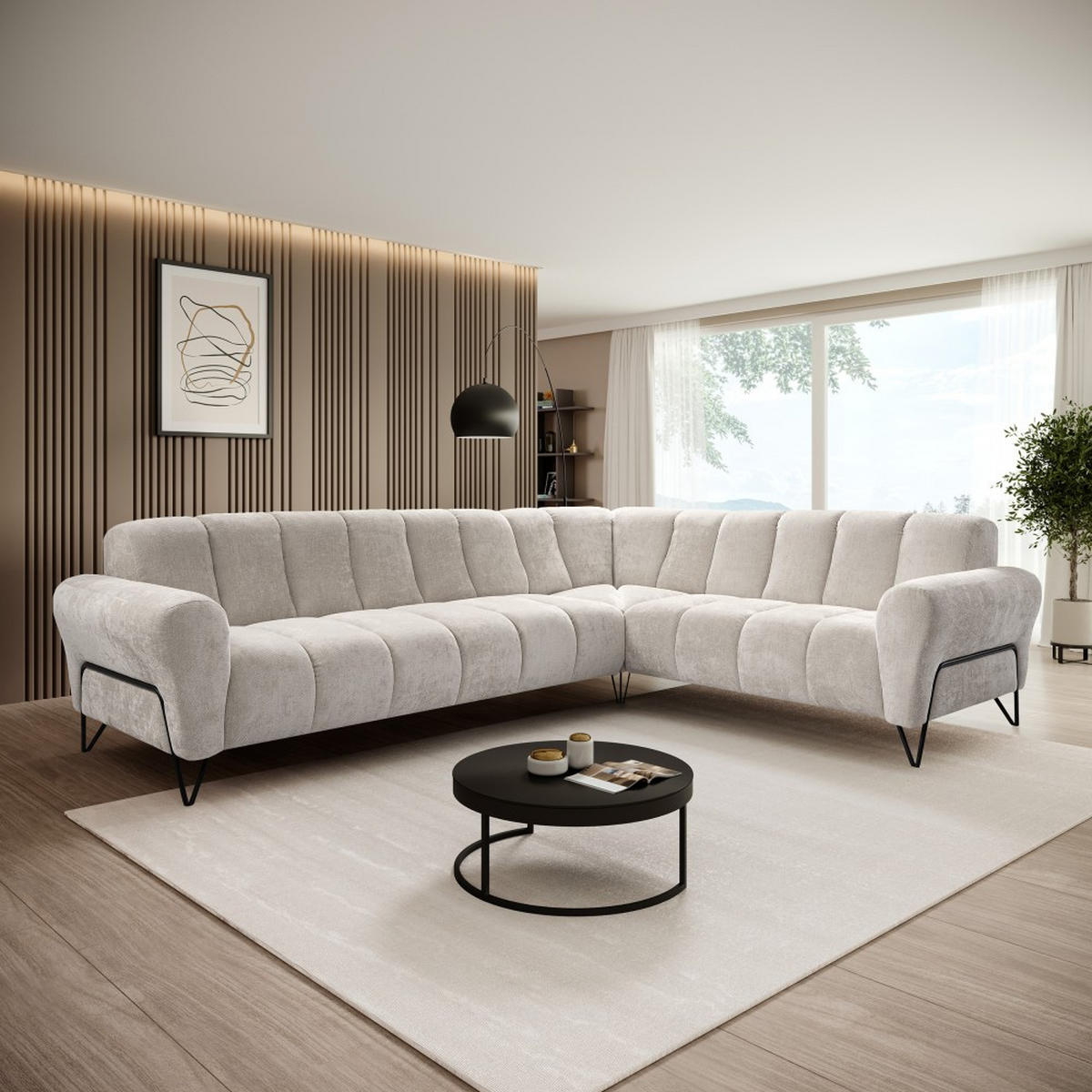 ECKSOFA Volare ohne Schlaffunktion Creme links - Creme/Schwarz, Textil/Metall (295/235cm) - Beautysofa