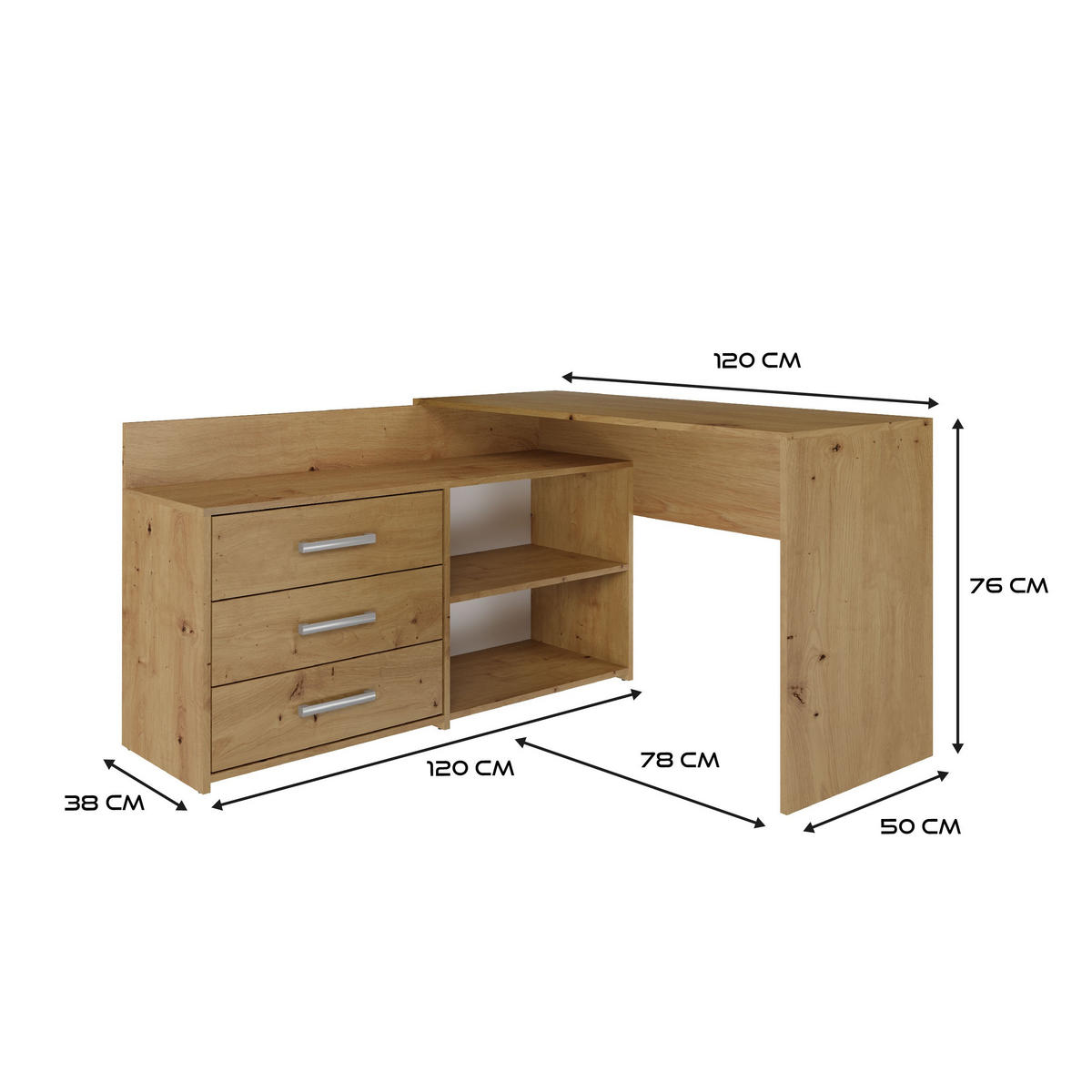 ECKSCHREIBTISCH DANY ANTHRAZIT EICHE ARTISAN - Anthrazit/Eiche Artisan, Holzwerkstoff (50/120/76cm) - CDF