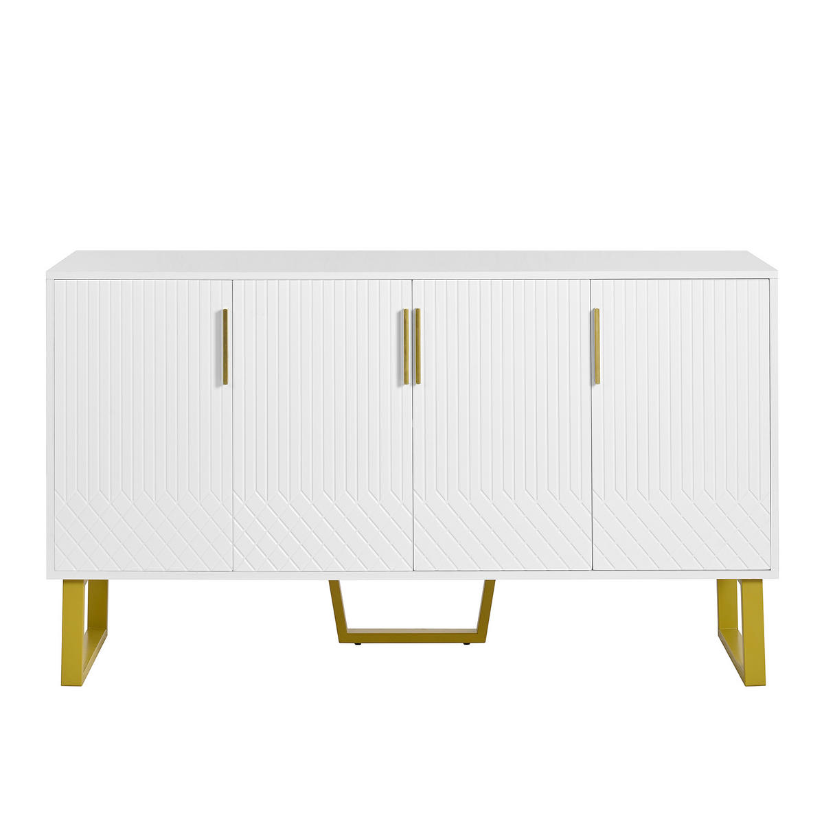 SIDEBOARD in Weiß Anrichte mit 4-Türen-Design und Metallgriffen für Wohnzimmer und Schlafzimmer, B140/T40/H80 cm - Goldfarben/Weiß, Holzwerkstoff/Metall (140/80/40cm) - STILVORA