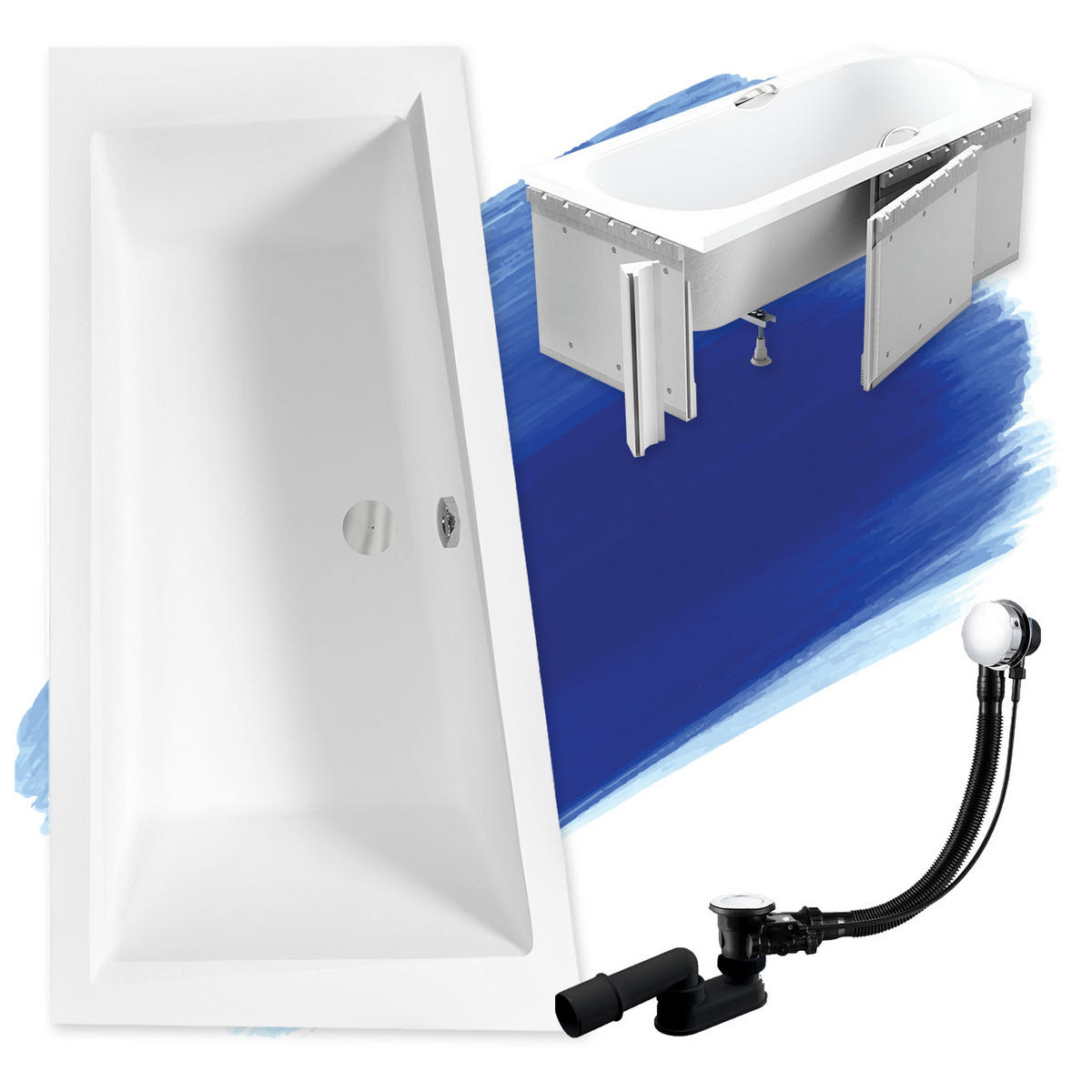 BADEWANNE Eckwanne INTIMA 150/85 Links mit Styro Ablauf Füße - Weiß, Kunststoff (85/55.5/150cm) - bad land