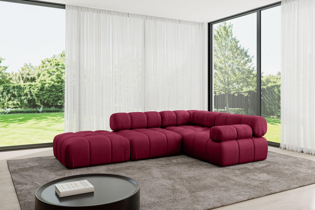 ECKSOFA modulares Sofa Felto-L1 - 285x190x70 cm Bordeauxrot Velours - Bordeaux, Holzwerkstoff/Textil (285/190cm) - ALTDECOR