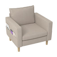 SESSEL Chenille Khaki mit Seitentasche und Kissen - Hellbraun, Holz/Holzwerkstoff (71/82/68cm) - WISHDOR