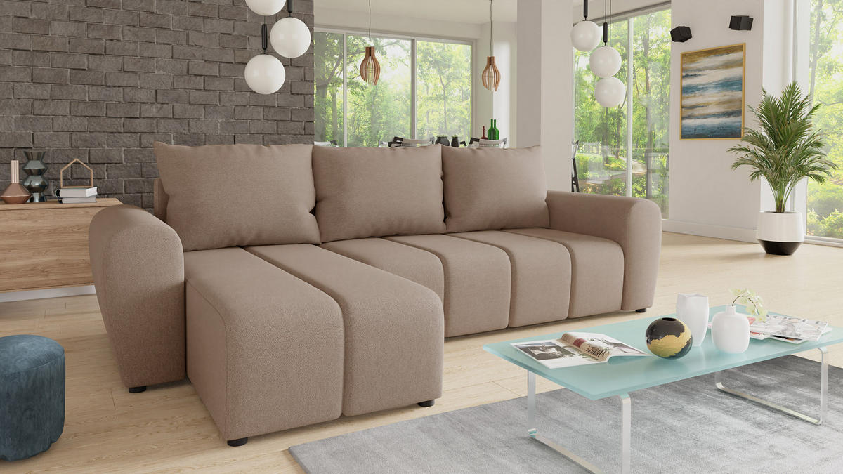ECKSOFA Cleo L - Beige, Holz/Textil (243/147cm) - Sofnet