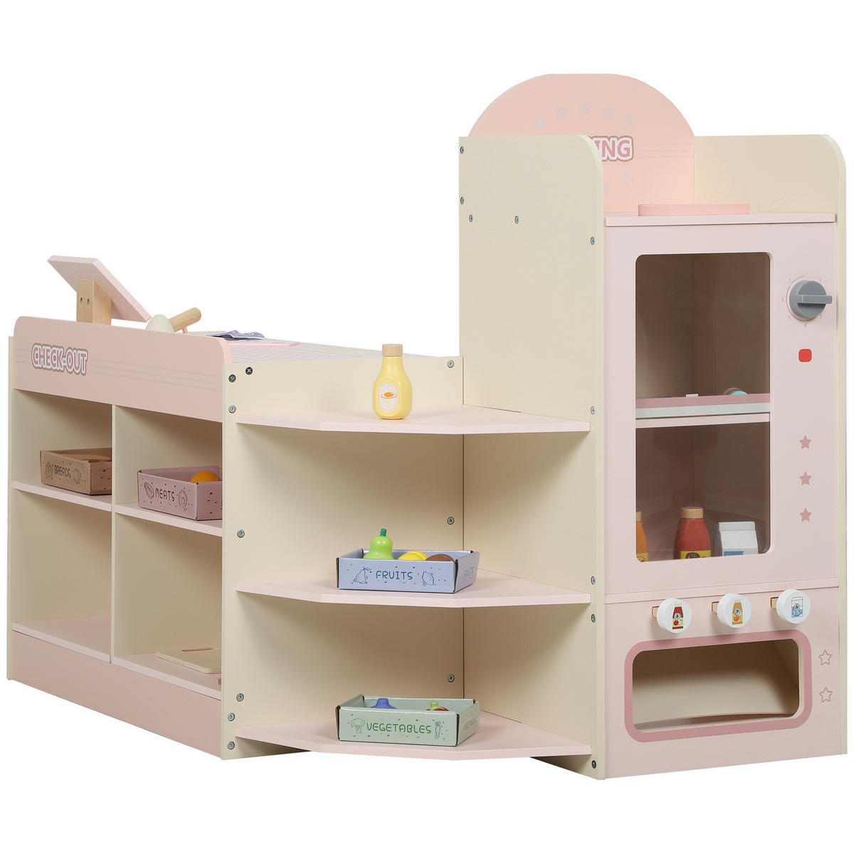 SPIELSUPERMARKT DE-18739 mit Kasse, Waage & Kühlschrank Grün - Pink, Holzwerkstoff (60/73.8/90.7cm) - ComfortXL