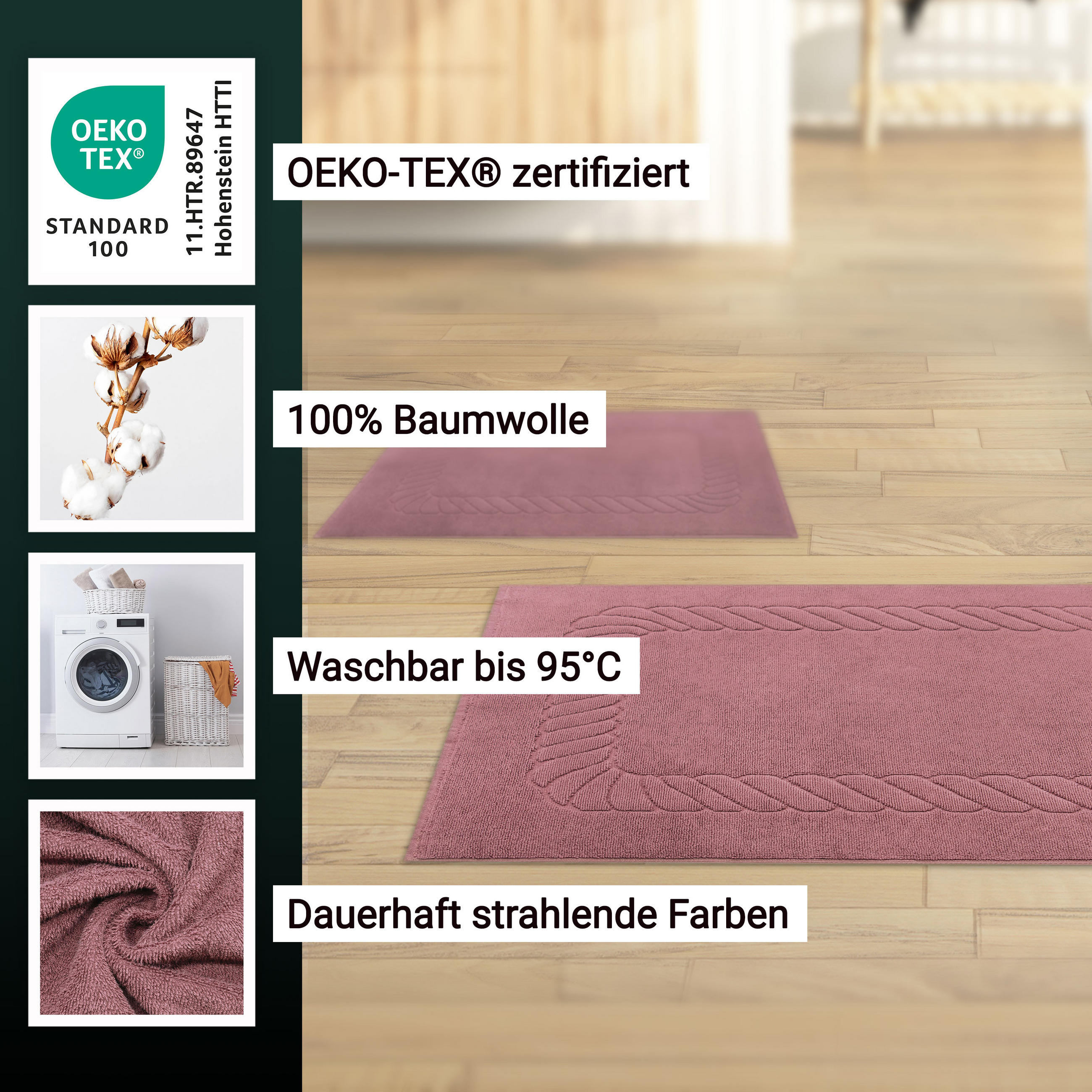 BADEMATTE, 2er-Set, 50x70 cm, 100% Baumwolle, Rosa - Altrosa, Textil (50/70cm) - Zollner