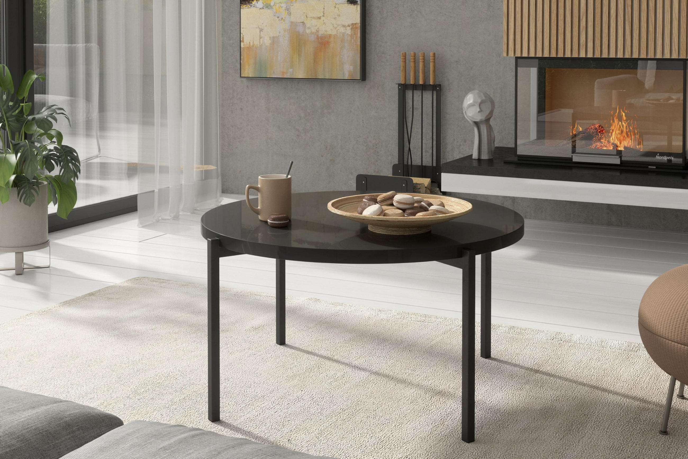 COUCHTISCH GERIS mit Metallfüßen, Spanplatte, Schwarz - Schwarz, Holz/Metall (85/85/43cm) - KONSIMO®