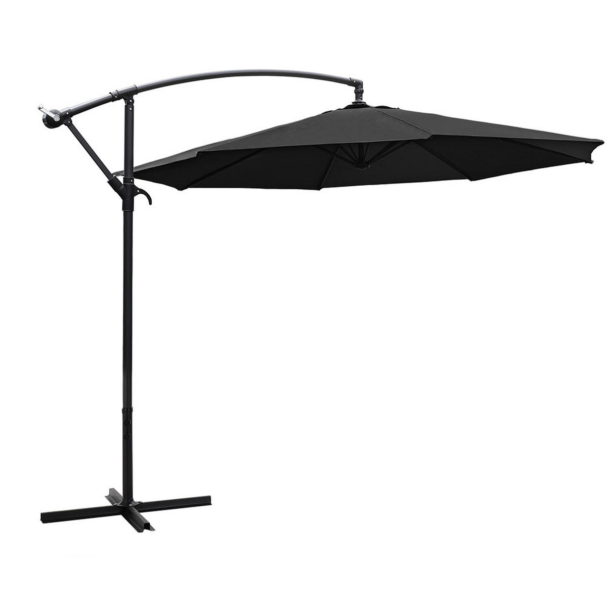 AMPELSCHIRM mit befüllbarer Kunststoff-Sockel und Kreuzständer aus Polyester Metall in Schwarz drehbar 360° neigbar 60° 3 x 2.6m - Schwarz, Metall (300/240cm) - Livingandhome