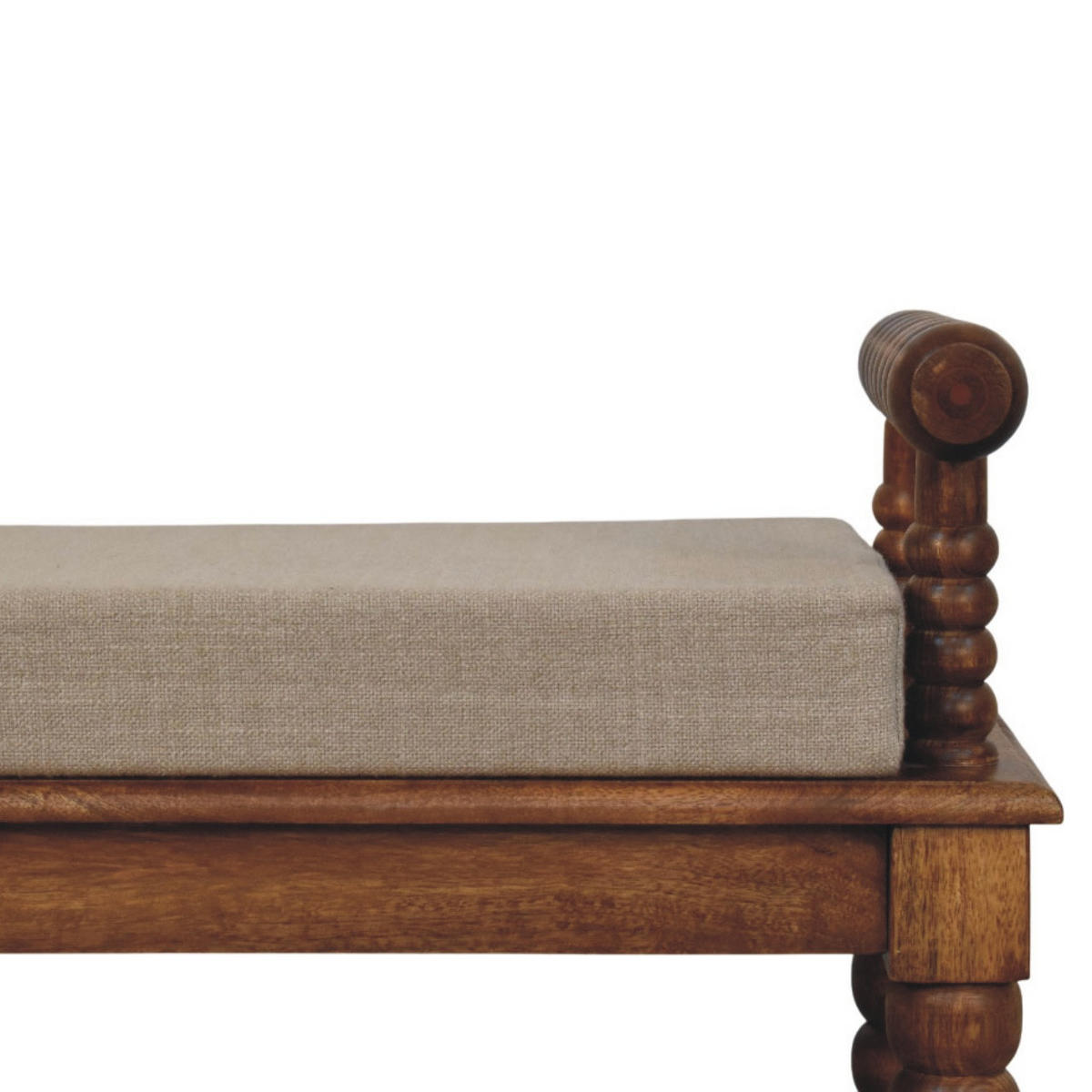 SITZBANK mit Amber-Eichen-Finish, Sitz mit Leinenbezug in Schlammton, braun - Braun, Holz (100/60/35cm) - Artisan Furniture
