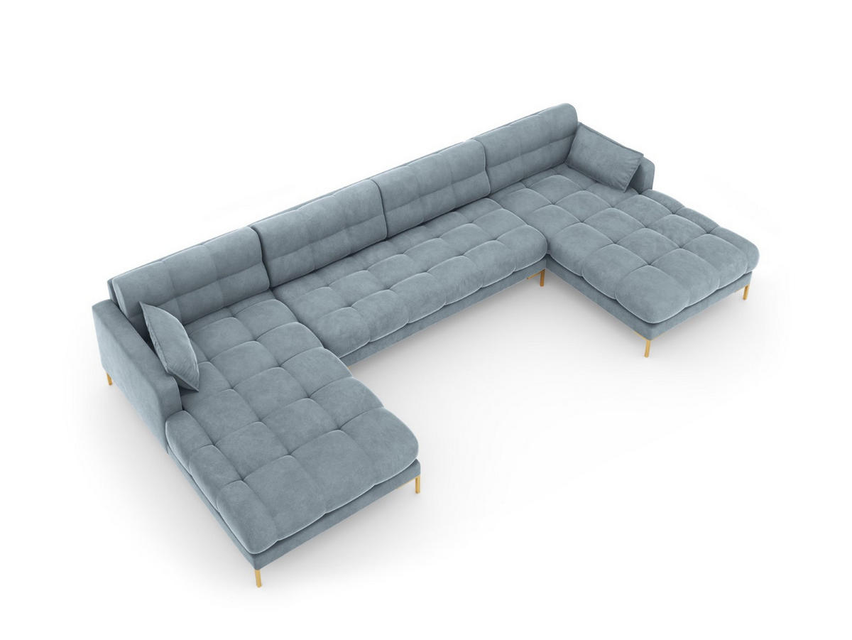 PANORAMASOFA Mamaia aus Samt hellblau 6 Sitzplätze - Hellblau, Textil (185/75/383cm) - Micadoni