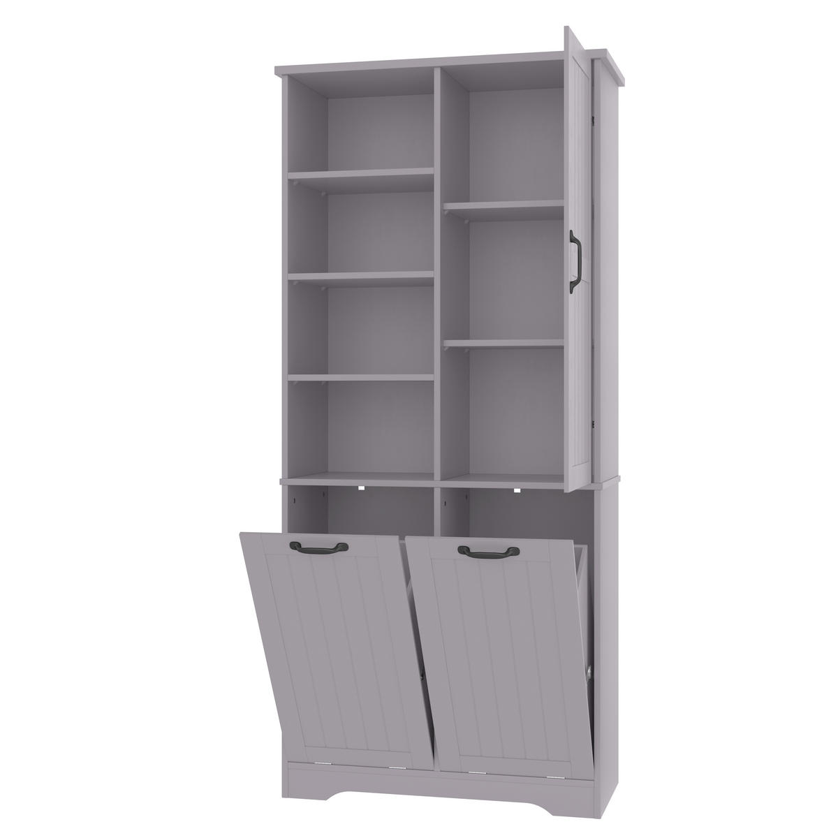 HOCHSCHRANK Grau mit 2 Wäschekörben und verstellbaren Einlegeböden 78/35/173 cm - Grau, Holzwerkstoff (78/172.7/35cm) - PANGIVO