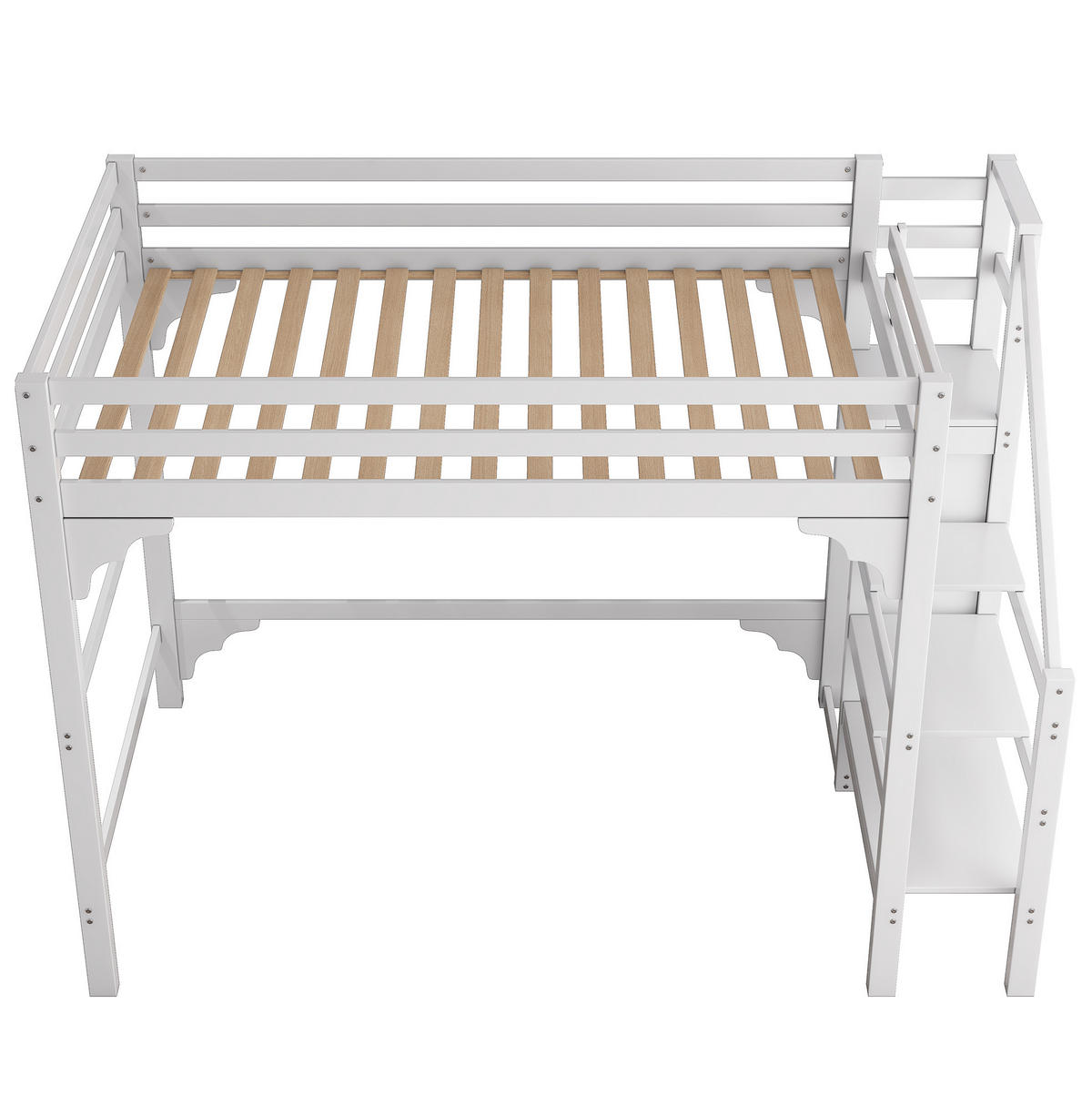 HOCHBETT 140/200 cm in Weiß – mit Stufentreppe, Kleiderschrank und Lattenrost - Weiß, Holz (140/200cm) - BEAOK