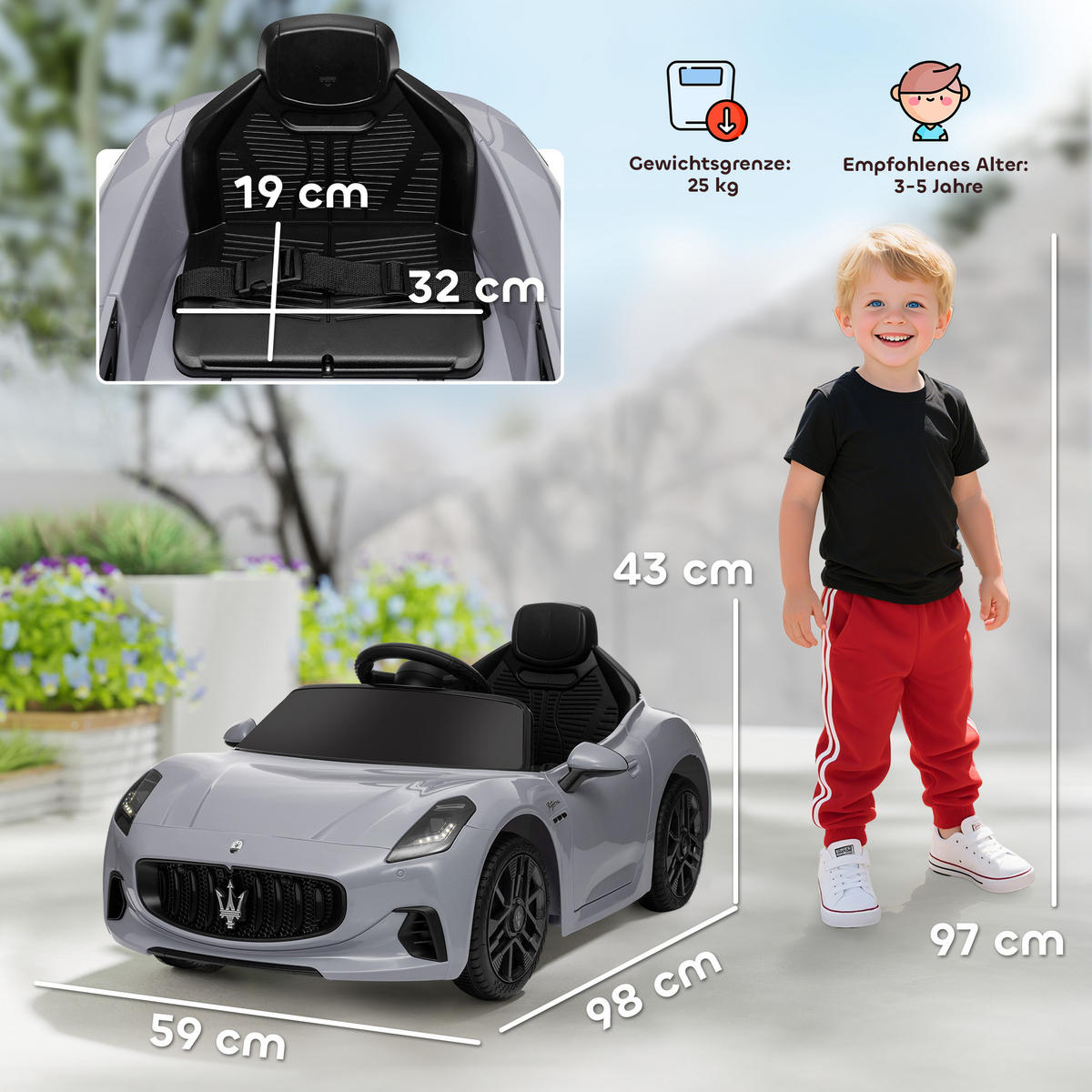 KINDER Elektroauto 12V Kinderauto mit 2,4 GHz Fernbedienung, 2 Motor, Grau - Grau, Kunststoff (98/59/43cm) - AIYAPLAY