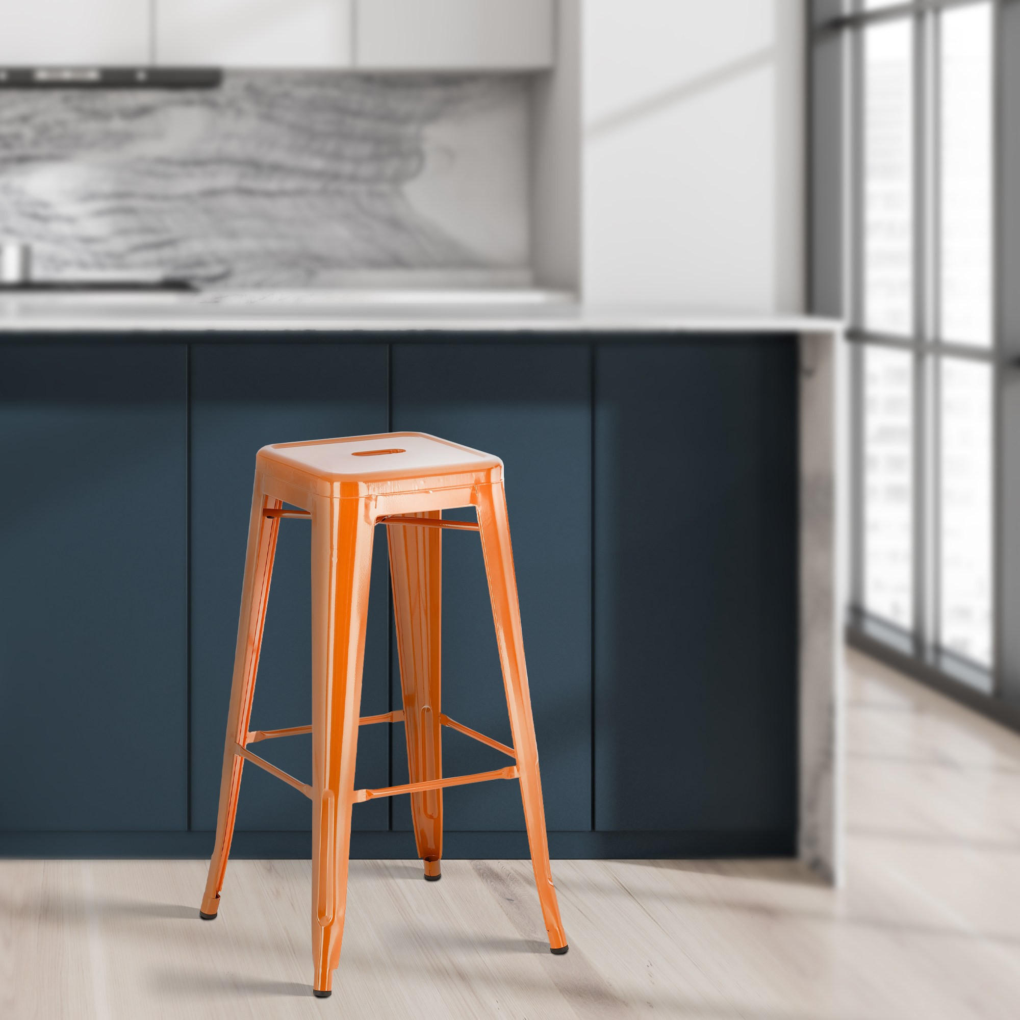 BARHOCKER Metall orange - Eukalyptusholzfarben/Orange, Metall (43/76/43cm) - CLP