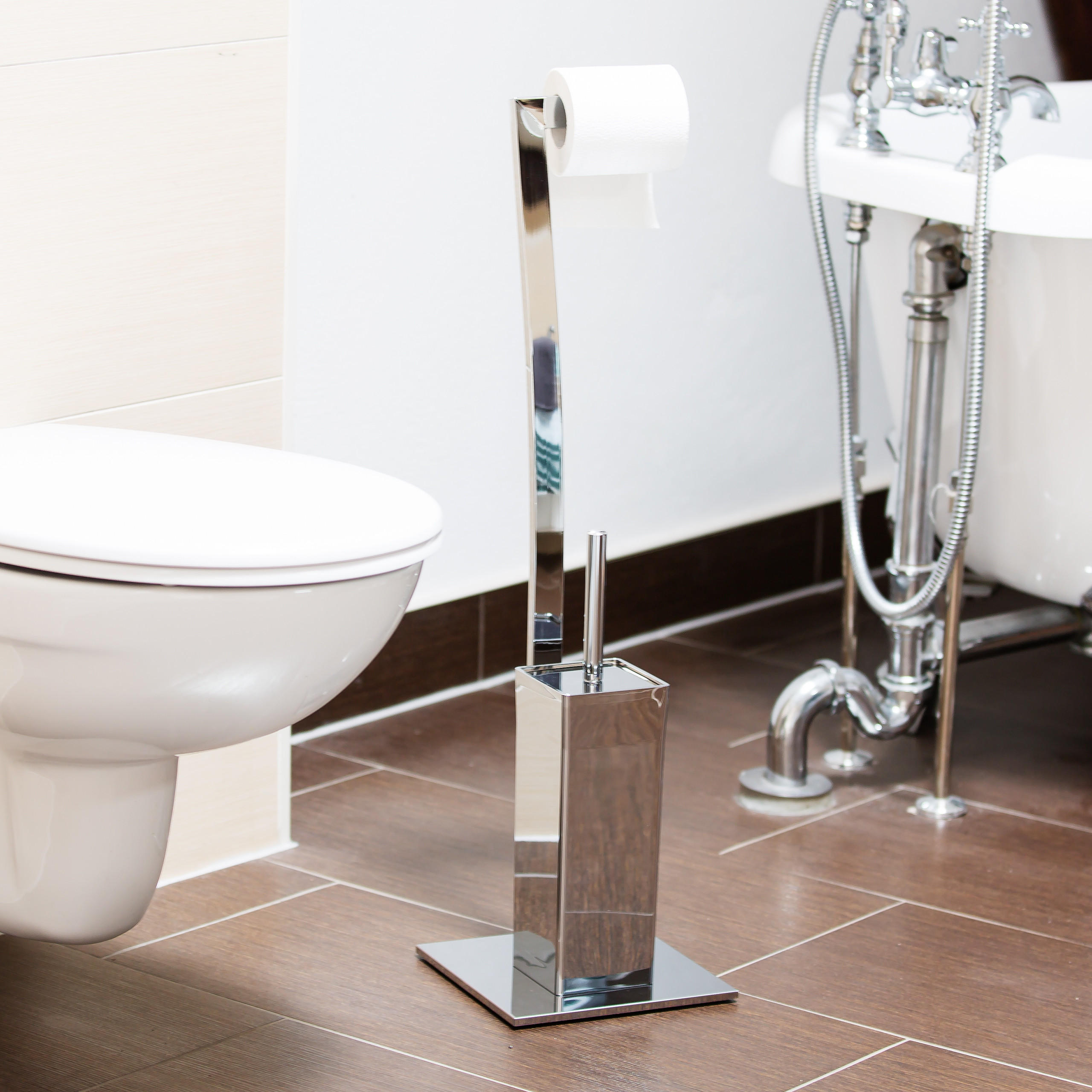 WC Garnitur - Silberfarben, Metall (20/71/20cm) - Relaxdays
