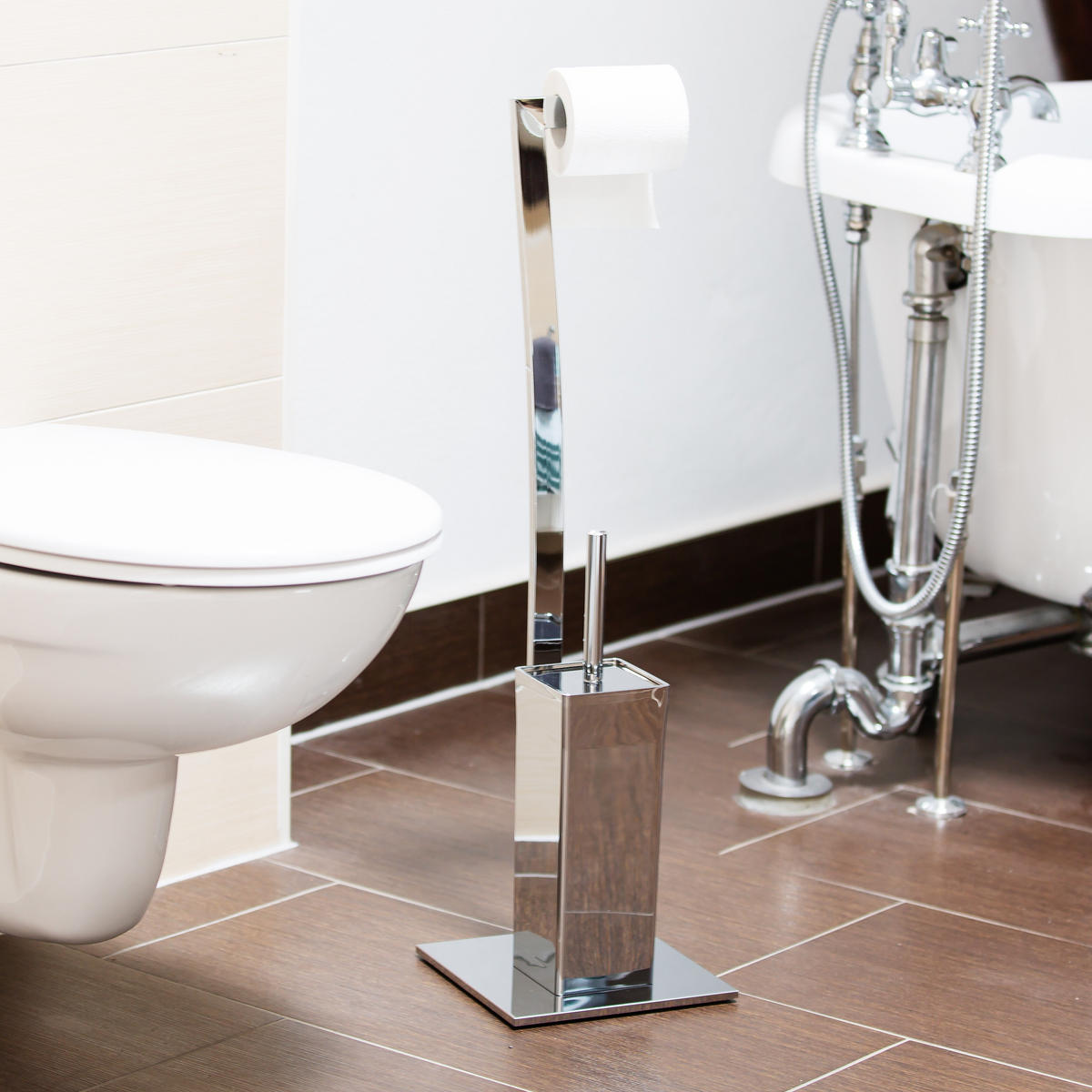 WC Garnitur - Silberfarben, Metall (20/71/20cm) - Relaxdays