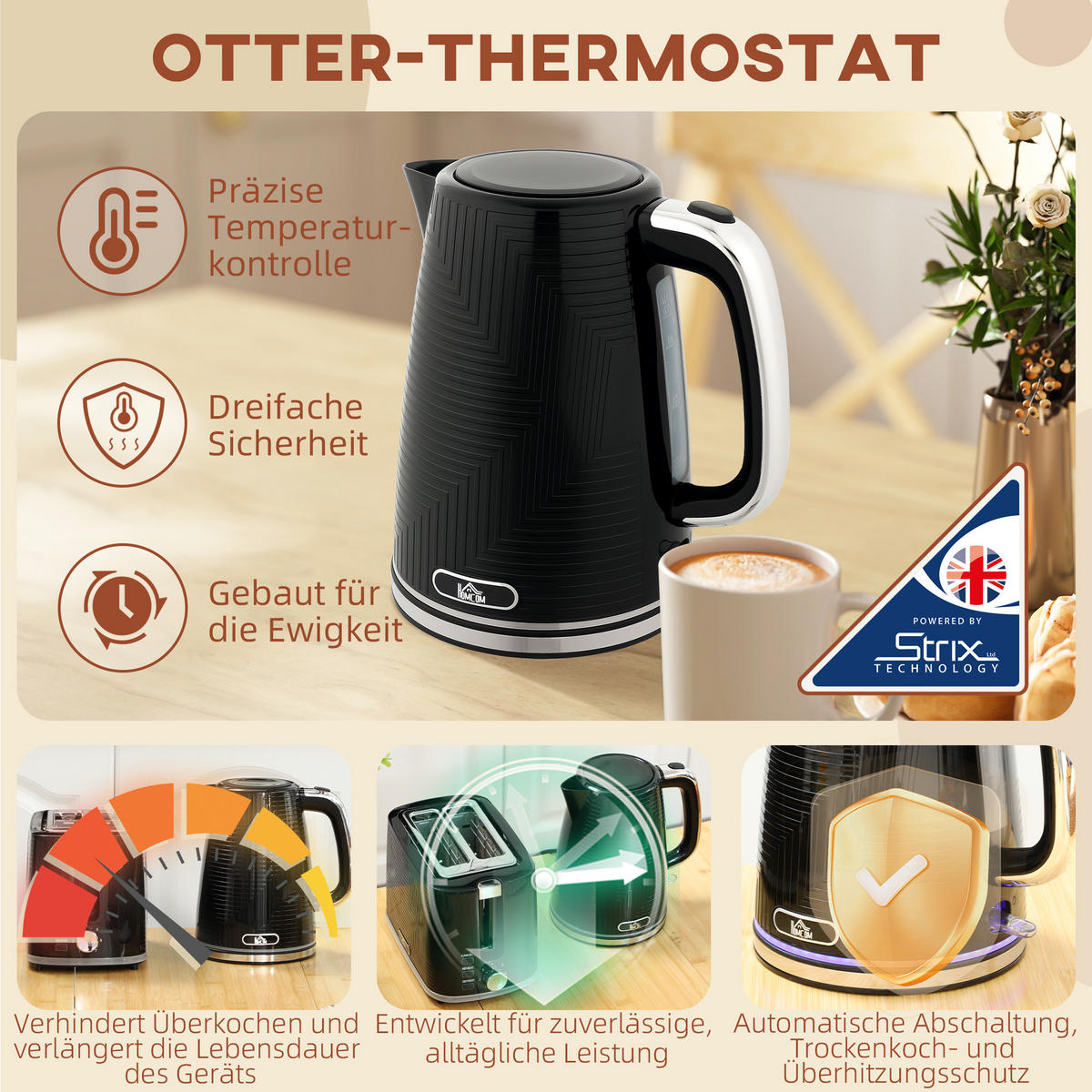TOASTER mit Wasserkocher DE-07884 Schwarz - Schwarz, Metall (16.7/23.2/22.2cm) - ComfortXL