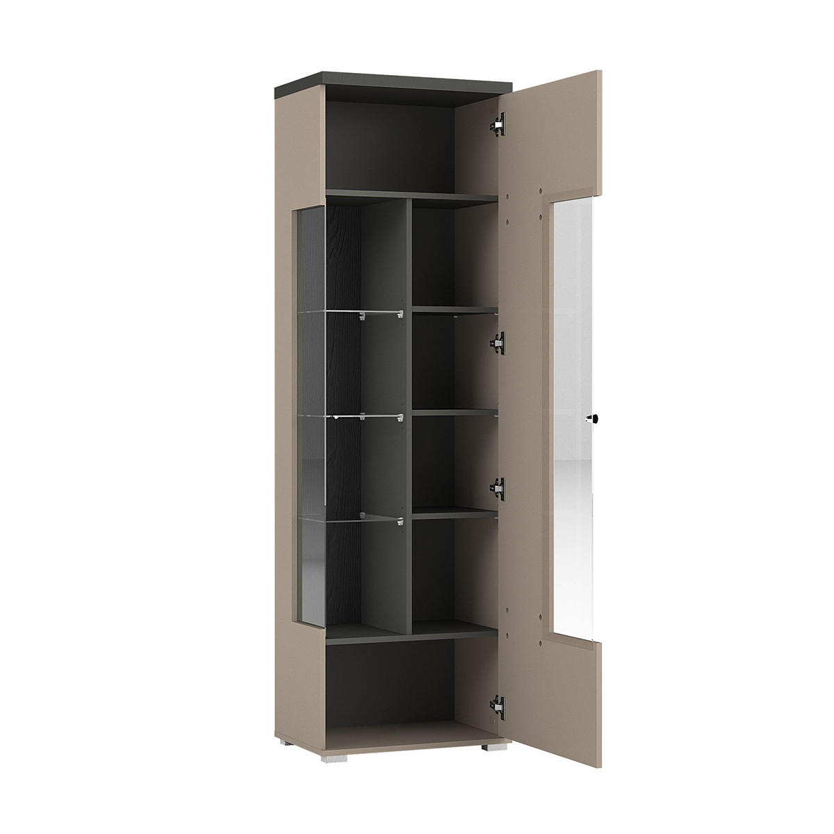VITRÍNA Opio Taupe a antracit - béžová, kompozitní dřevo (55/179.6/35.5cm) - Petits-meubles