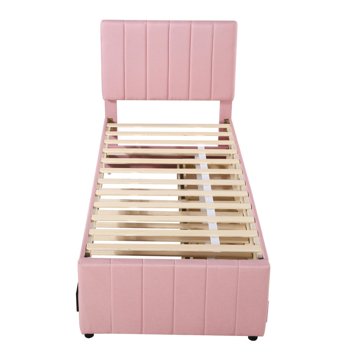 POLSTERBETT 90/200 cm Rosa aus Leinen mit Rollbett und Schubladen - Pink, Textil (90/200cm) - OKMYHOME