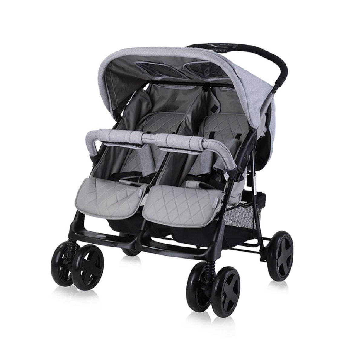 GESCHWISTERKINDERWAGEN TWIN Wickeltasche Einhand-Klappsystem Fußabdeckung - Schwarz, Metall (86/84/110cm) - Lorelli