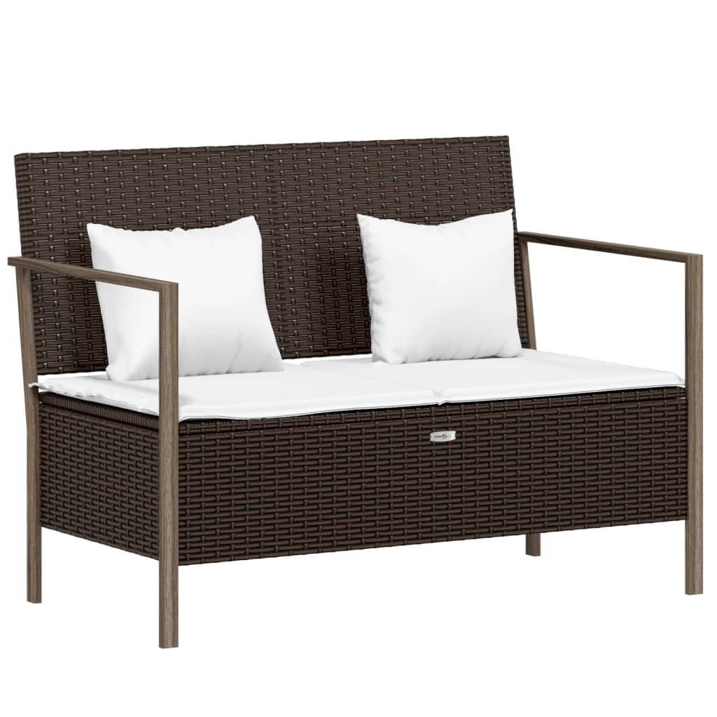 GARTENBANK 2-Sitzer mit Kissen Braun Poly Rattan - Braun, Holz (112/82.5/59cm) - furnicato