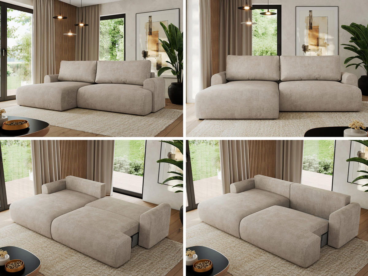 ECKSCHLAFSOFA TONO L Beige Struktur - links - Beige/Schwarz, Kunststoff/Textil (260/150cm) - MKS
