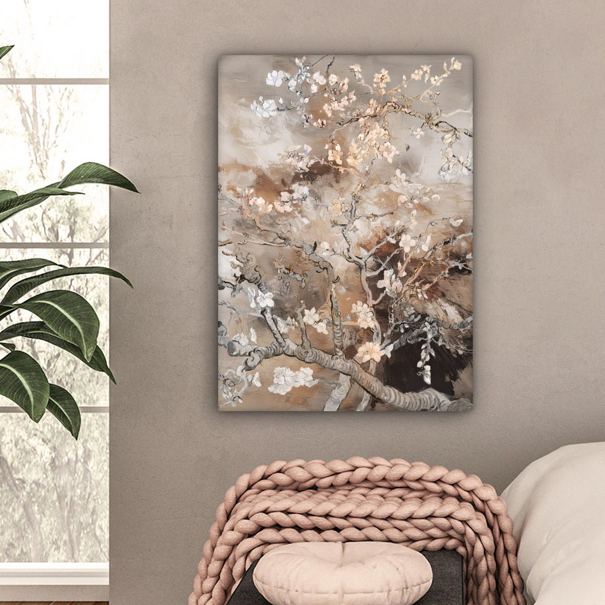 LEINWANDBILD Mandelblüte - Kunst - Van Gogh - Beige - Abstrakt 60x80 cm - Braun, Textil (60/80cm) - MuchoWow