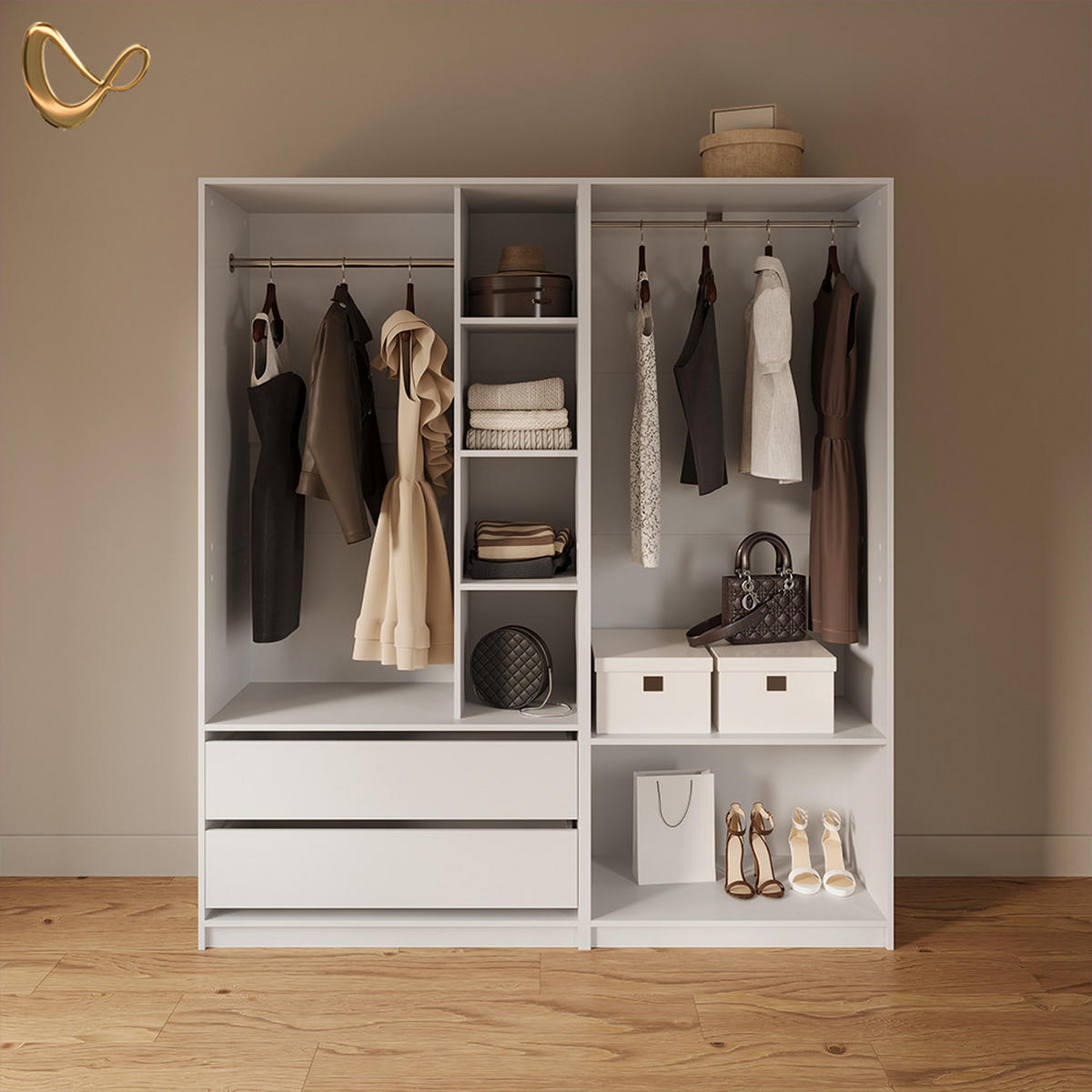 GARDEROBA Trento Bela Komplet 2 - bela, leseni material (100/200/50cm) - Livinity®