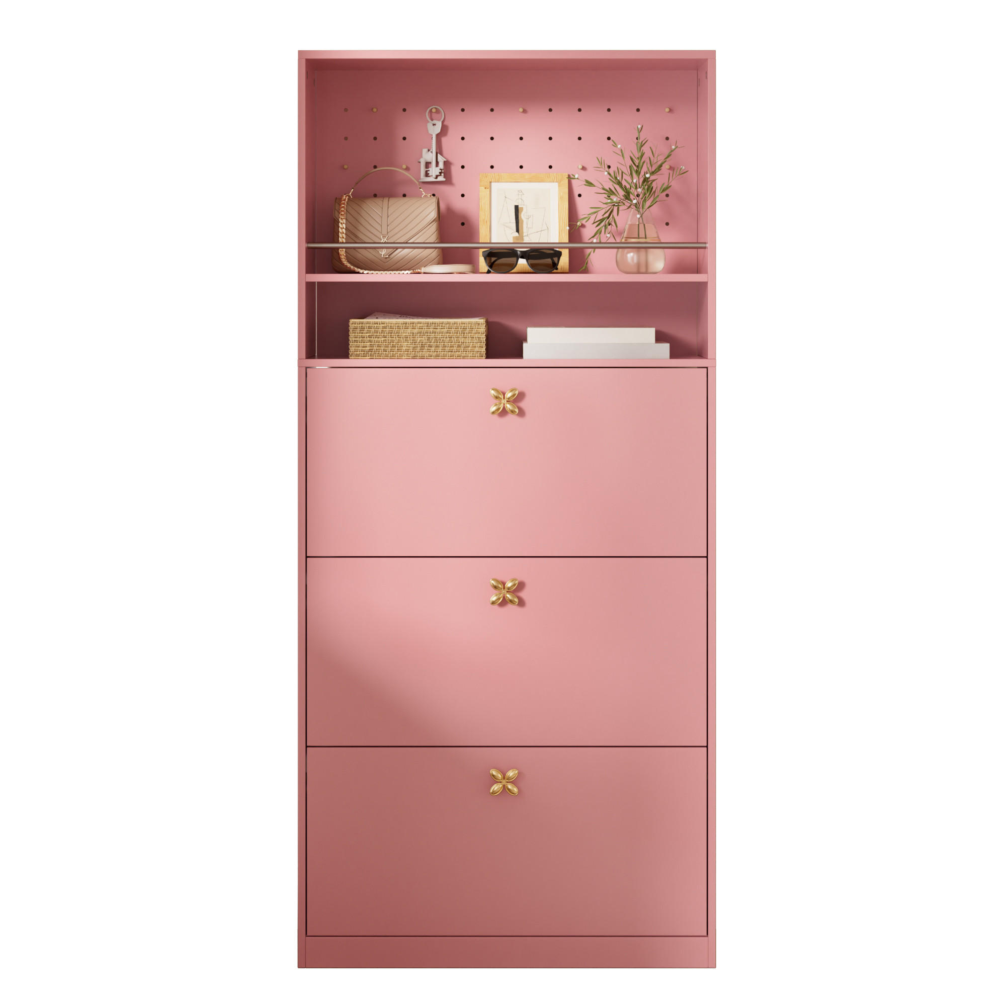 SCHUHSCHRANK 80x24x178.5cm Rosa mit 3 Klappen - Pink, Holzwerkstoff (80/178.5/24cm) - FLIEKS