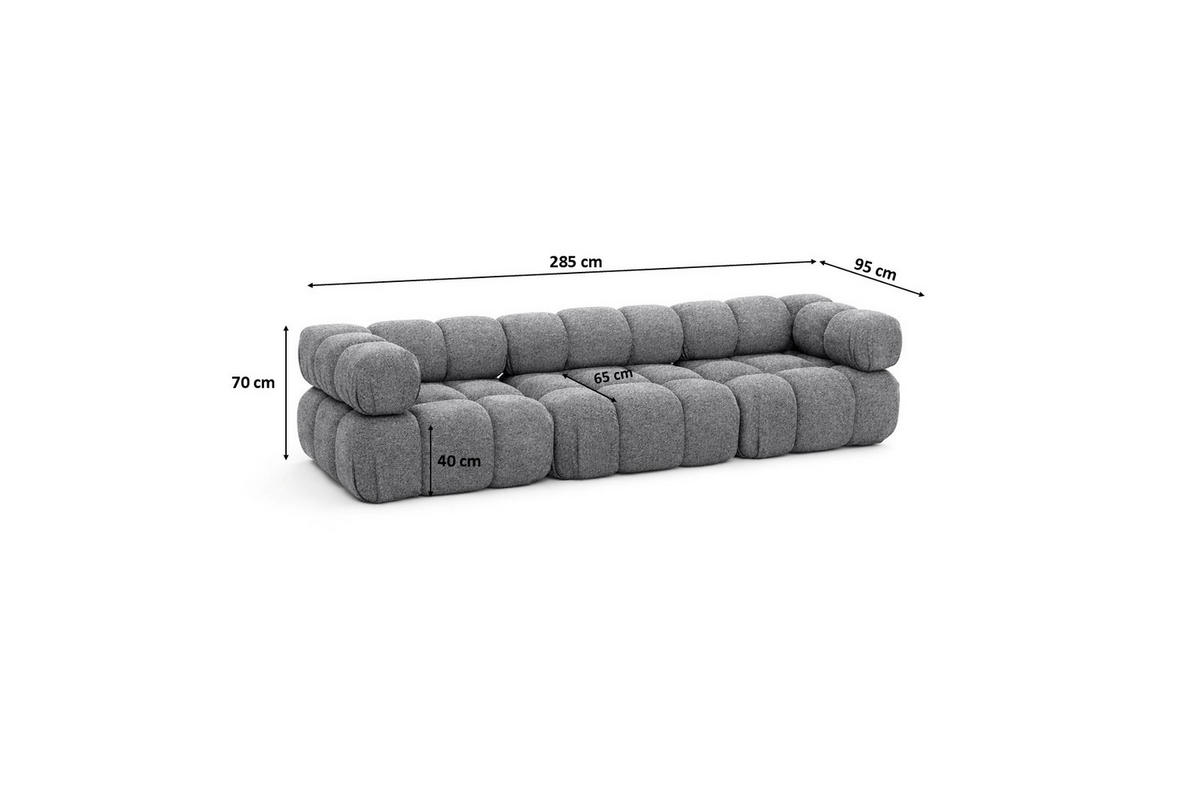COUCH, 3-Sitzer Modular, Bouclé-Stoff Abriamo, Dunkelgrau, Selia - Dunkelgrau, Holz (285/70/95cm) - Kaiser Möbel