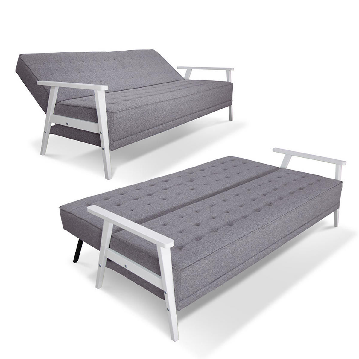 SOFA Dion Grau 202 cm mit Klappfunktion - Grau, Textil (202/95/95cm) - VitaliSpa
