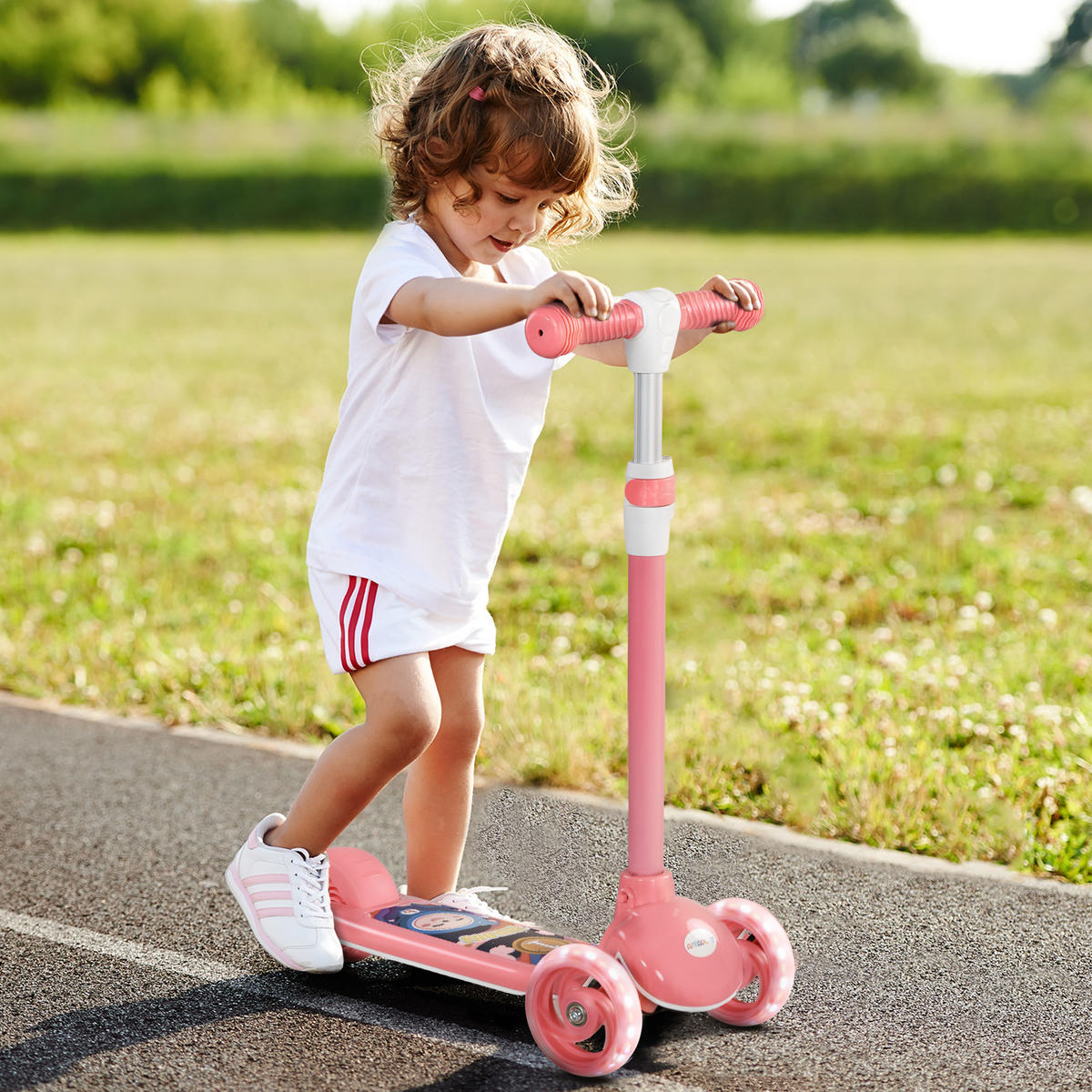 KINDERSCOOTER DE-16956 3 Räder mit LED-Leuchten Rosa - Pink, Kunststoff (52/29/76cm) - ComfortXL