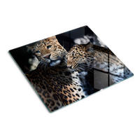 GLASPLATTE 60x52 cm Zwei Leoparden - Cappuccino, Glas (60/52cm) - TULUP