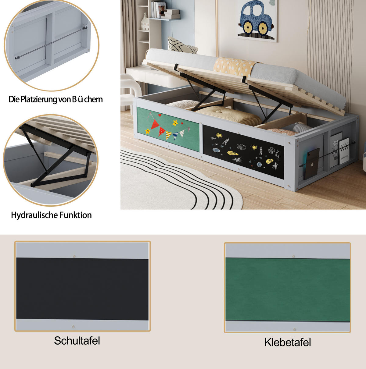 KINDERBETT 90/200 cm Grau aus Holz mit Stauraum - Grau, Holz (90/200cm) - OKMYHOME