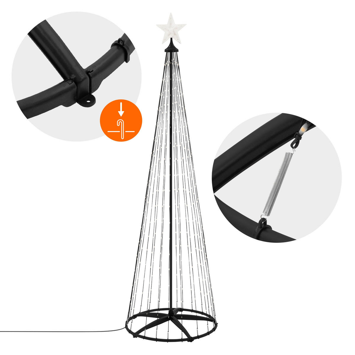 LED WEIHNACHTSBAUM Außen 210 cm 370 LED Metall - Schwarz, Metall (210cm) - ECD-Germany