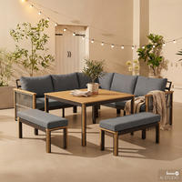 LOUNGEGRUPPE - Akazie massiv / Polyester - Braun / Anthrazit - Anthrazit, Holz/Textil - home24