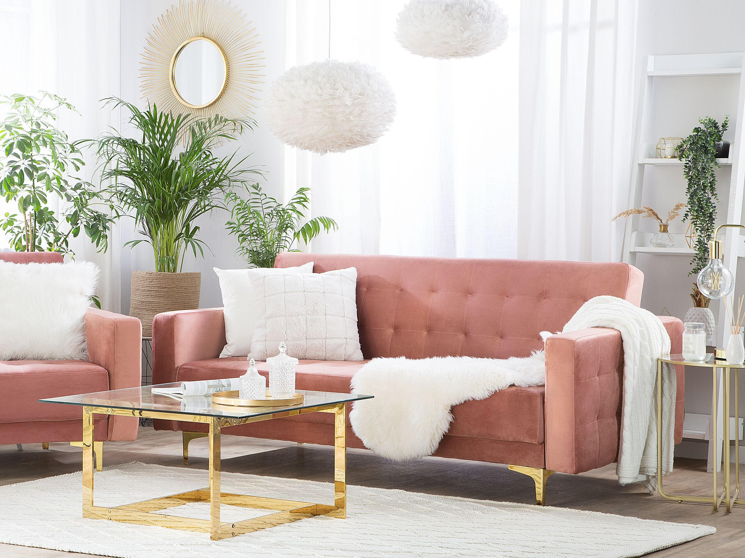3-SITZER-SCHLAFSOFA Samtstoff Rosa Aberdeen - Pink, Textil (186/83/88cm) - Beliani
