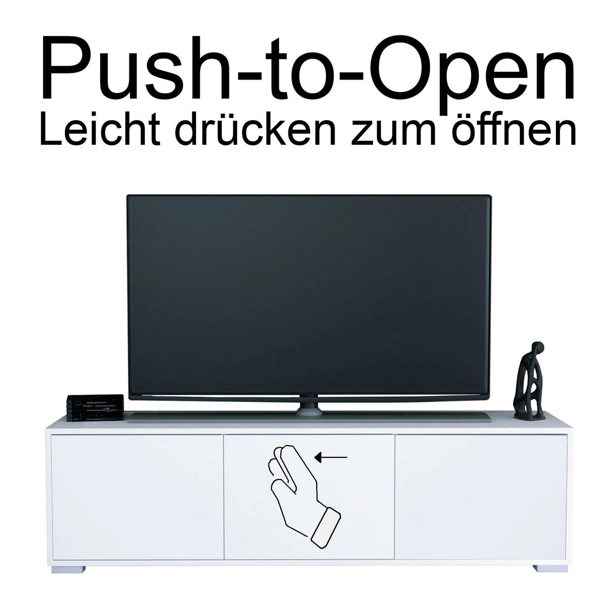 TV-BOARD Elena, Lowboard mit Push-to-Open, Made in Germany, Moderner Fernsehschrank, Weiß matt (152,5 x 43 x 37 cm) - Weiß, Holzwerkstoff (152.5/43/37cm) - InnoFurn