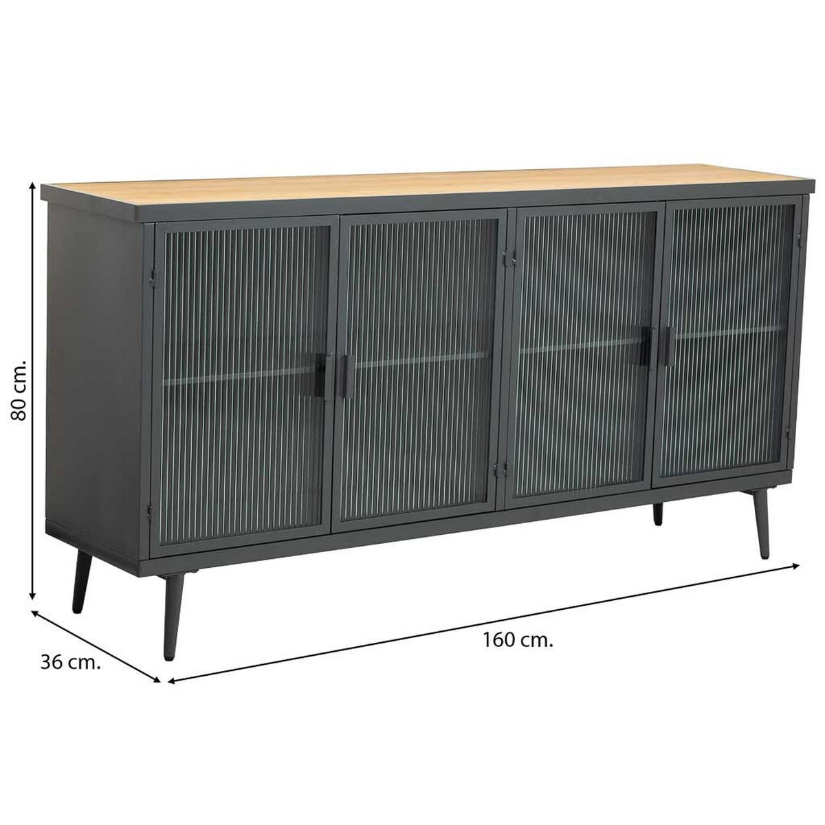 HOLZ-METALLSCHRANK mit Glas 160x36x80 cm - Schwarz, Holz (160/80/36cm) - Wanderlust