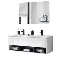 BADMÖBEL Set in weiß Hochglanz und grau mit Doppelwaschbecken und LED Beleuchtung 120 x 190 cm Glide - Weiß Hochglanz/Grau, Glas/Holzwerkstoff (120/190/47cm) - Furn.Design