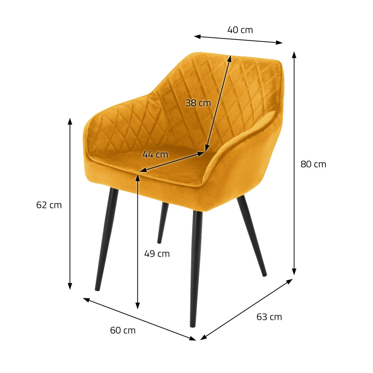ESSZIMMERSTUHL Samt Gelb 2er Set - Gelb, Textil (60/80/63cm) - ML-DESIGN