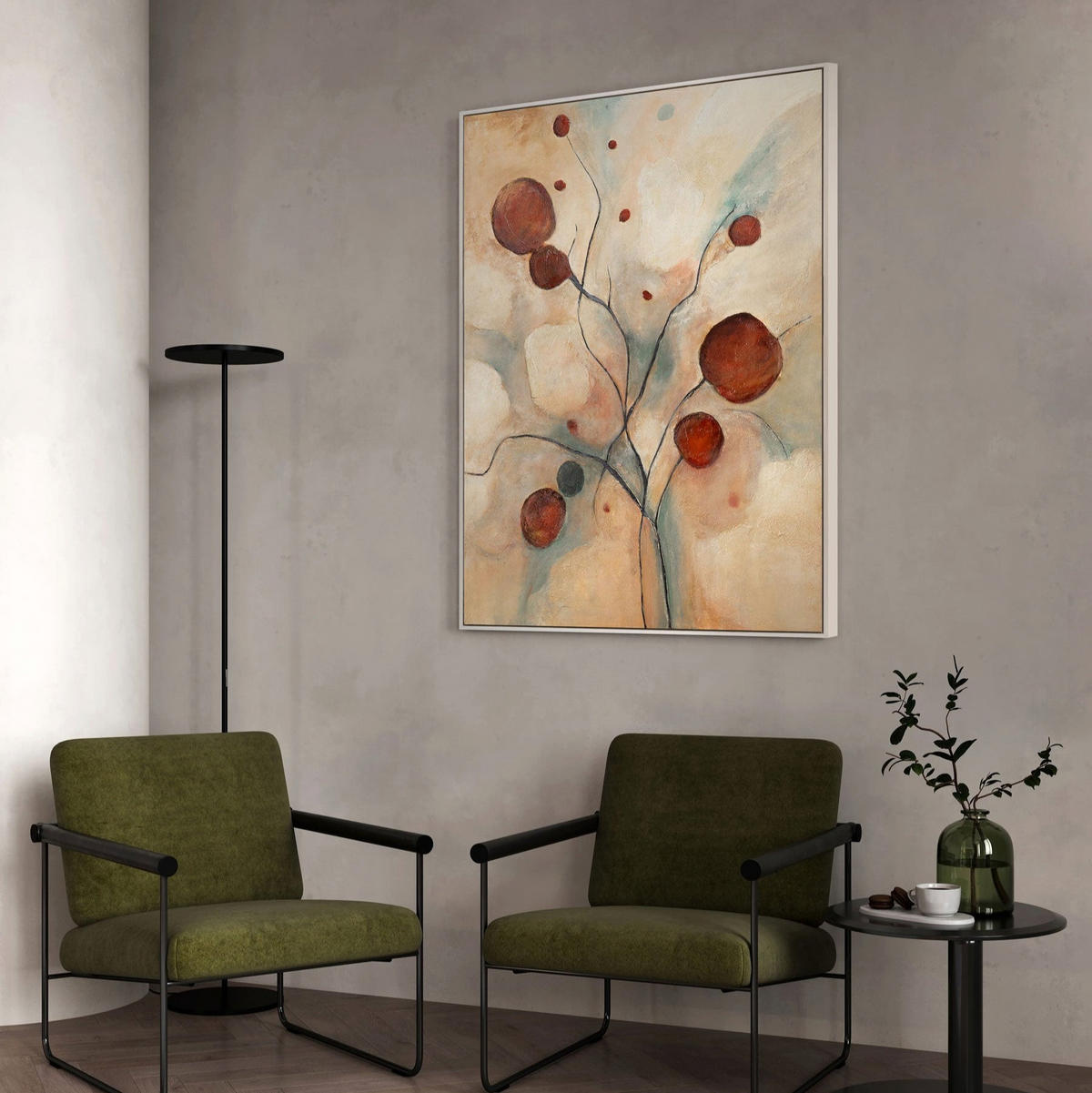 GEMÄLDE Scharlachrote Sternbilder Schattenfugenrahmen Beige 120x80 cm - Beige, Holz (120/80cm) - YS-art gallery