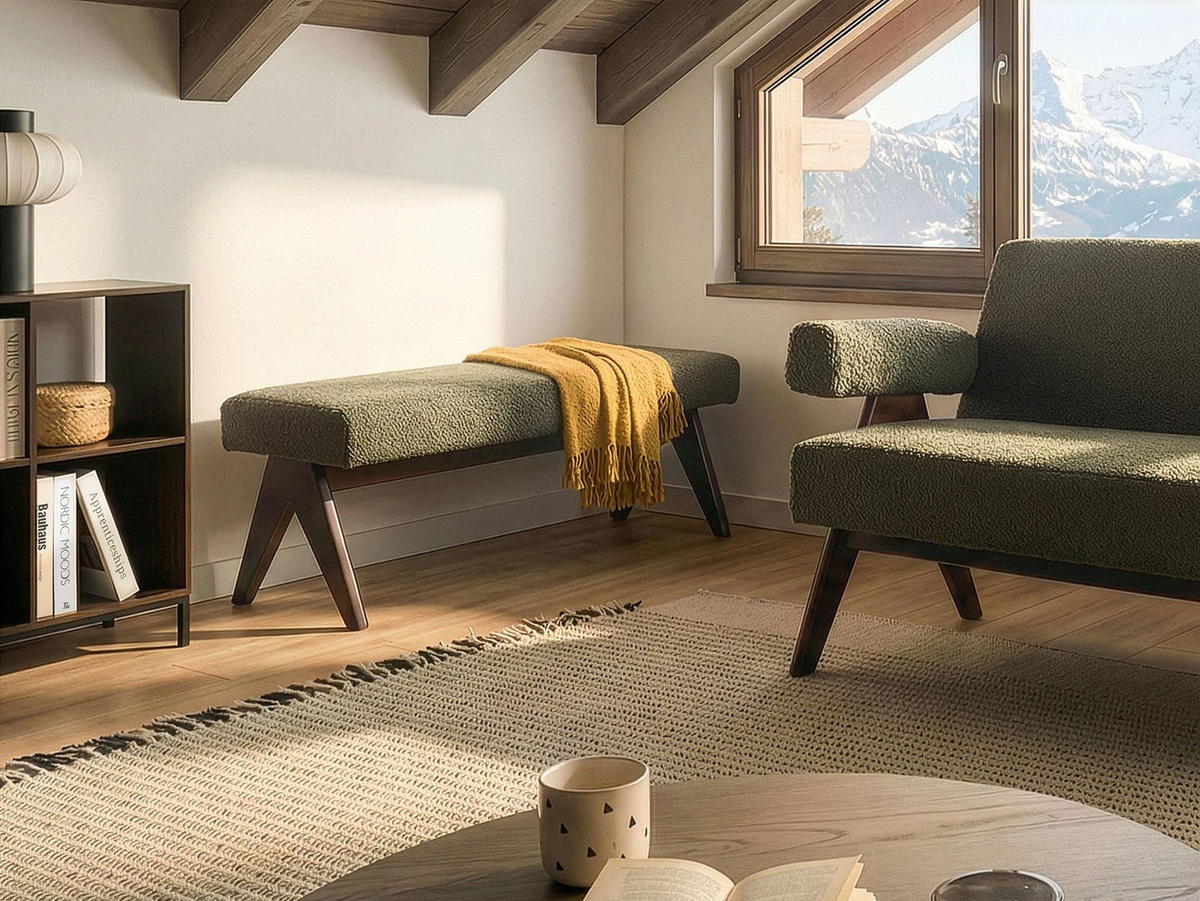 POLSTERBANK Grün/Dunkelbraun Tamre - Olivgrün/Braun, Holz/Textil (118/48/46cm) - Beliani
