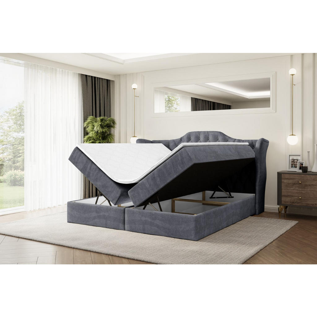 Thumbnail - Altdecor Boxbett, Dunkelgrau, Holzwerkstoff, Höhe ca. 20 cm, 120x200 cm, Schlafzimmer, Betten, Boxspringbetten